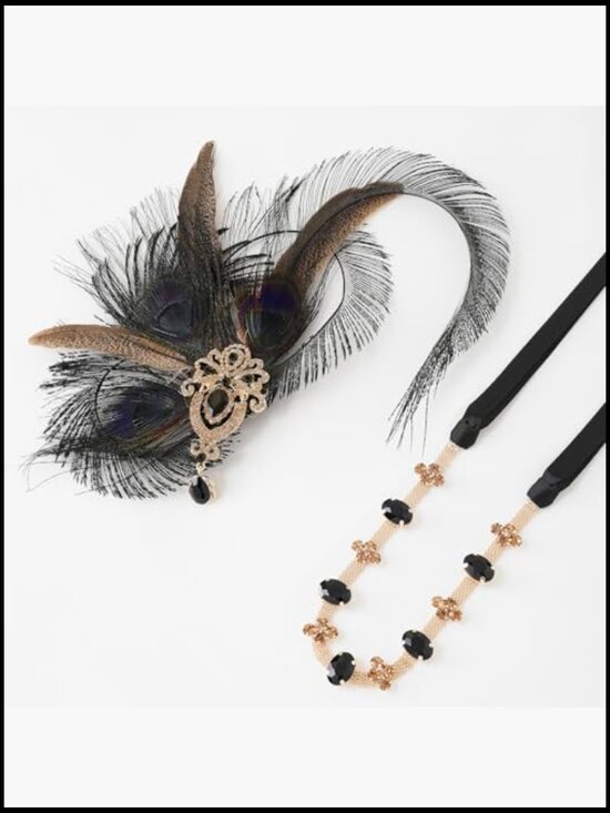 Vintage Flapper Peacock Feather Headpiece 1920s Costume Accessory Hair Clip